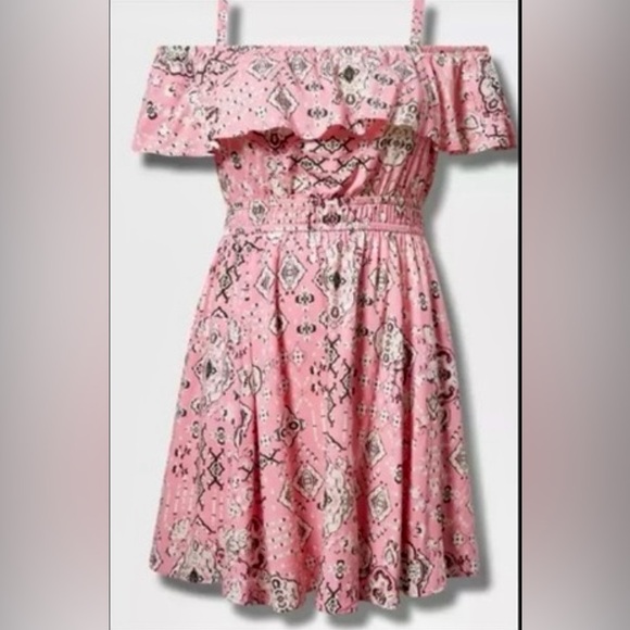 Torrid Mini Pink and Black Cold Shoulder Skater Dress - Picture 3 of 6